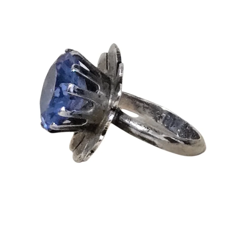 Vtg Large Sky Blue Faceted Topaz Flower Sterling 925 Ring Solitaire Mexico Sz 6